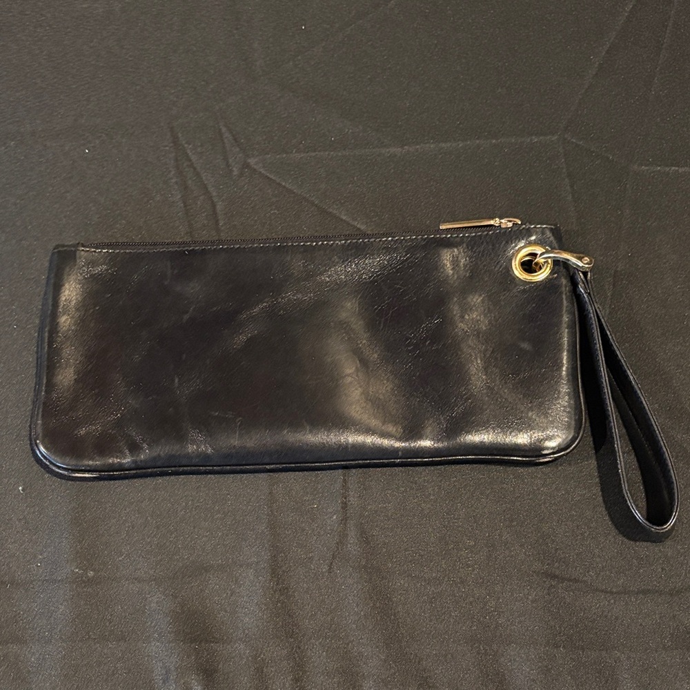 Black Leather Wristlet Clutch